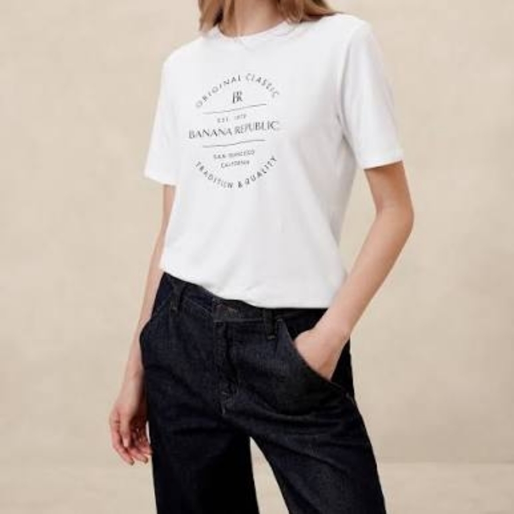 Banana Republic White Logo Tee
